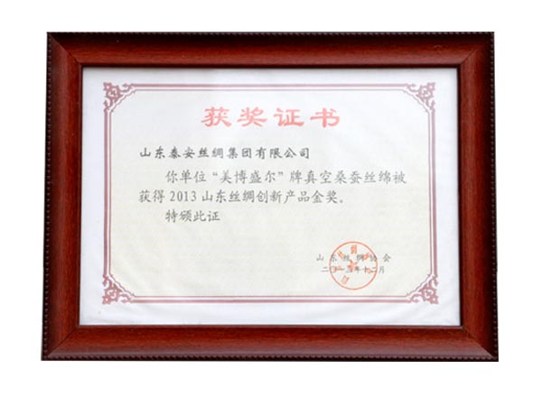 2013年山東絲綢創(chuàng)新產品金獎